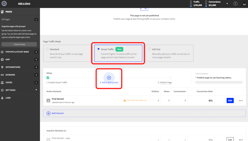 UnbounceのSmart Traffic機能を使う