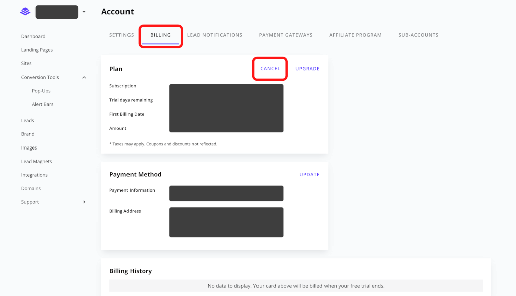 Leadpagesのアカウントの解約方法