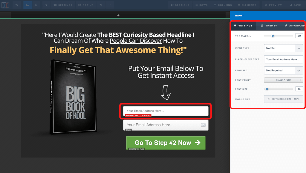 ClickFunnelsでエレメントのフォーム設定